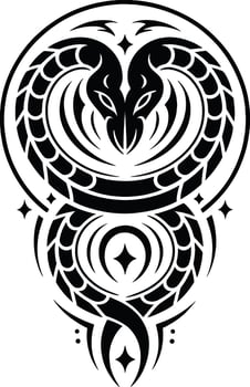 Serpentine Symbiosis A Dual Snake Emblem in Circular Tribal Tattoo Style Art vector