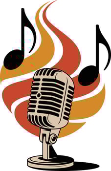 Retro Microphone with Abstract Flames and Musical Notes Illustration Art vector