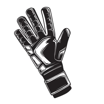 Vintage art style depicting a black and white illustration of a soccer goalkeeper glove vector