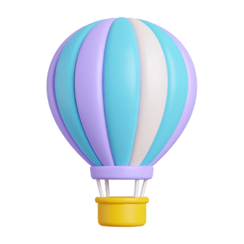 Cute stylized hot air balloon, pastel colors, 3D render on transparent background png