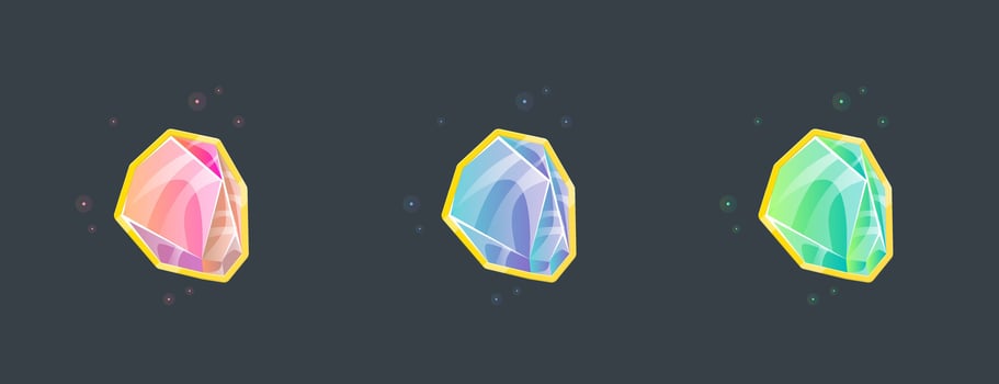 Magic Crystal Gem Orange Pink Blue Green In Golden Frame For Game UI Casino Slots Color Design vector