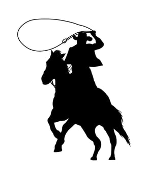 Silhouette sketch graph. a cowboy riding a horse swinging a rope. vector
