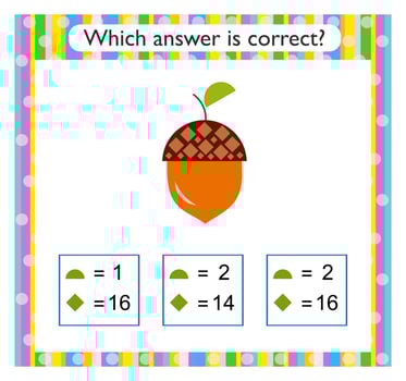 Math activity for kids. Cartoon acorn. vector