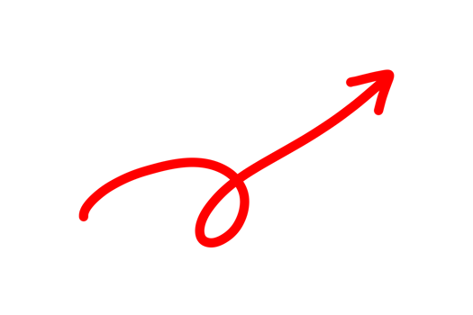 Red arrow pointing to the target. Circle with upward arrow hand drawn arrow doodle style emphasis and highlights. Hand drawn red arrow icon isolated on transparent png