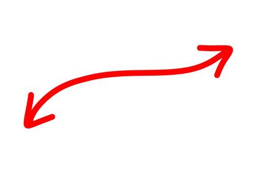 Red both side arrow pointing to the target. upward downward arrow hand drawn arrow doodle style emphasis and highlights. Hand drawn red arrow icon isolated on transparent png