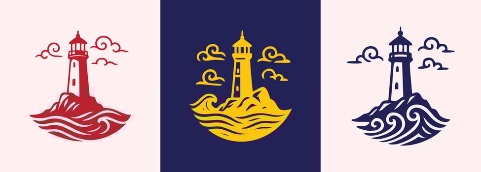 Colorful lighthouses with waves and clouds vector