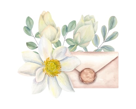 Floral envelope with green leaves and flowers vector
