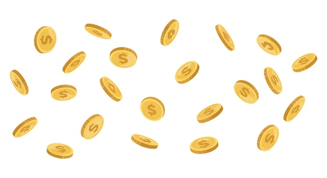 Gold coins falling down on a white background vector