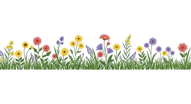 A colorful field of flowers and grass vector