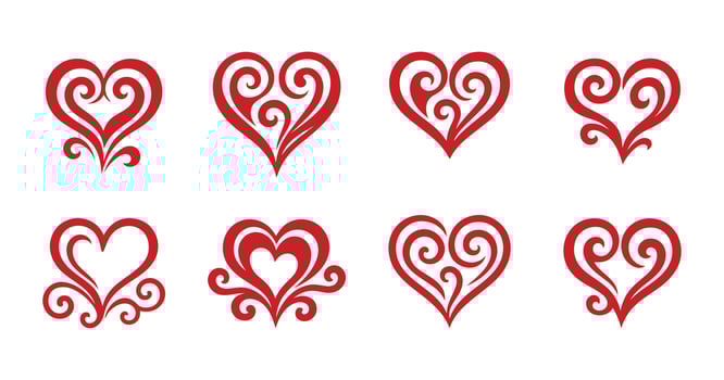 Red swirly heart designs vector
