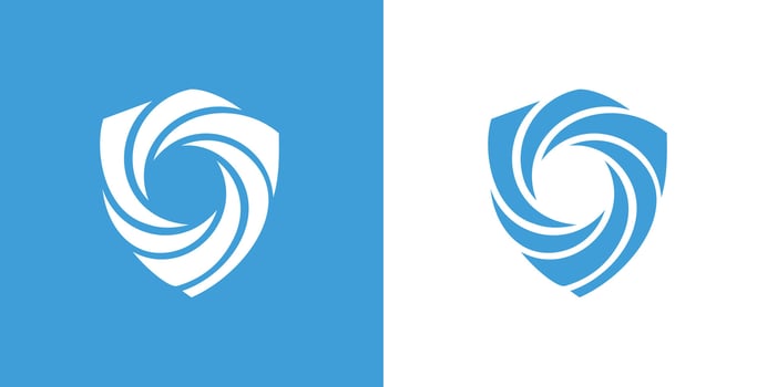 Logo design featuring blue shield and swirl vector