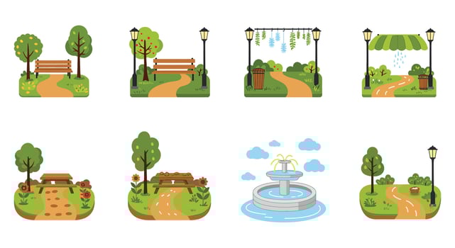 Park and garden icons set, illustration vector