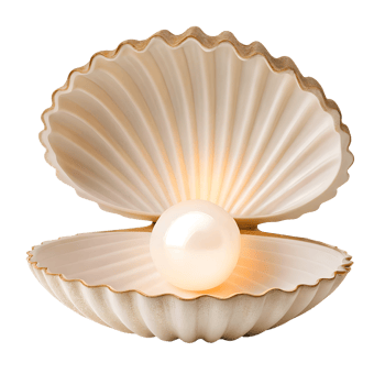 A half-open clamshell lamp with a pearl-shaped light source. isolated on a transparent background png