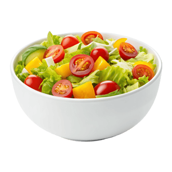 A bowl of colorful salad with cherry tomatoes and lettuce, isolated on transparent background png