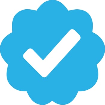 Bright blue verified badge with white checkmark symbol on a white background vector