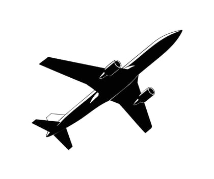 Silhouette of a modern jet airplane flying against a white background vector