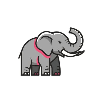 Stylized Cartoon Elephant with Pink Collar and Trunk Raised. vector