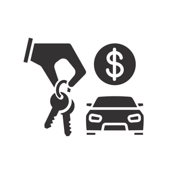 rental or hire car icon, give key in hand, flat illustration vector