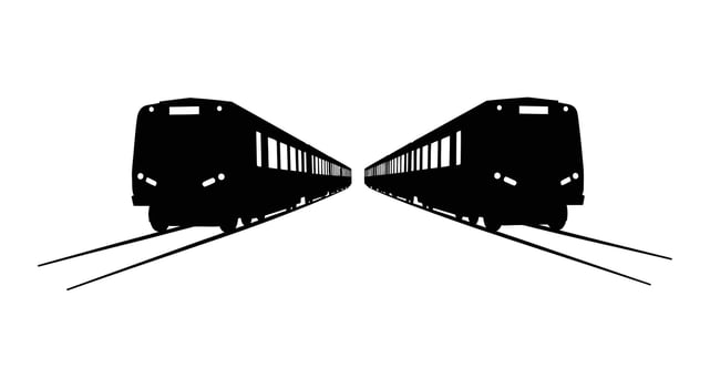 Two trains on tracks with a white background vector