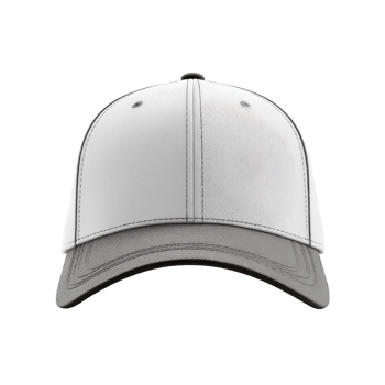 White baseball cap gray brim headwear blank hat casual accessory front view fabric texture stitching detail curved visor isolated background simple design unisex style sport cap outdoor wear png