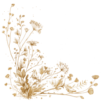Delicate beige floral corner arrangement with wildflowers and leaves, creating elegant natural design perfect for decorative and nature inspired projects. Soft, detailed, and graceful png