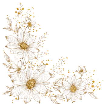 Golden daisy floral corner design with elegant line art and cheerful small buds, perfect for decorative and artistic projects with delicate and refined style png