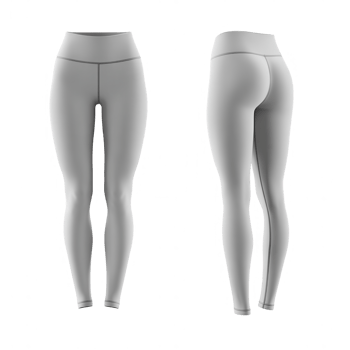 Gray activewear leggings mockup showing front and back views with smooth fabric and visible stitching, designed for fitness and casual wear png