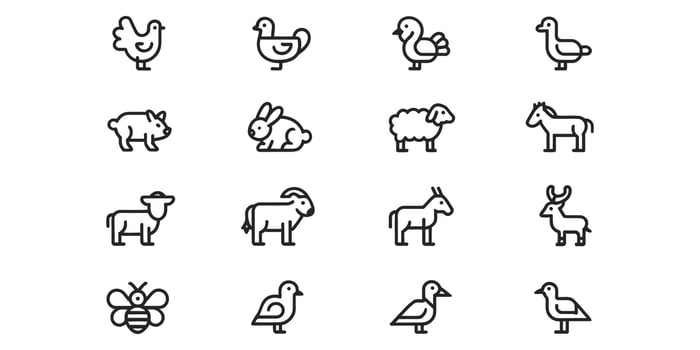 Farm Animals and Insects Simple Black Line Icons Set for Web Design vector