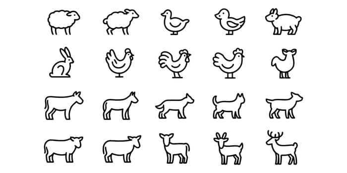 Farm Animals Simple Line Icons, Graphics, Agricultural Illustration, Clean Style, Modern Design vector