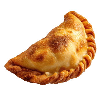 Fried empanada with golden crispy crust and twisted edge, isolated on transparency background, showcasing delicious baked pastry with textured surface and appetizing appearance png