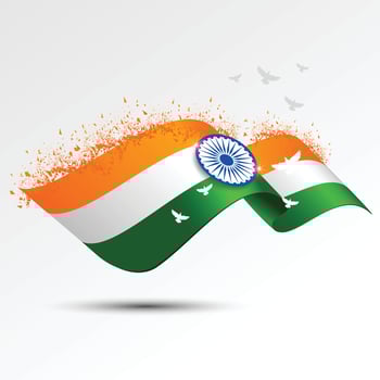 Indian Flag Illustration with Ashoka Chakra and Birds vector