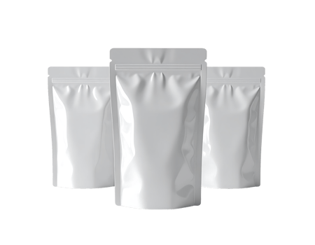 Three blank pouches isolated on transparent background png