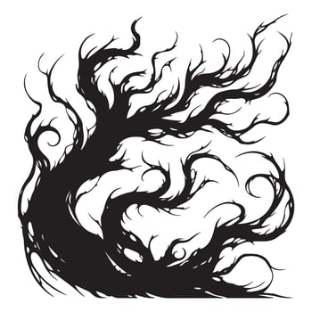 Black abstract swirling thorny branches on white background vector