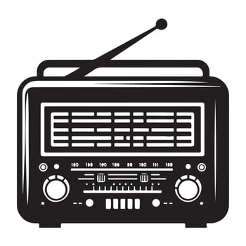 Black and white retro radio with antenna and tuning dial vintage broadcast vector