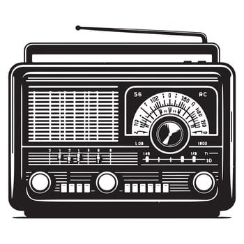 Vintage black and white radio with tuning dial and antenna retro antique vector