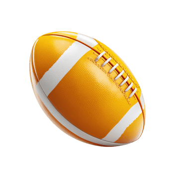 Yellow football with white stripes and laces isolated on transparency background, showing textured surface and stitching details for sports and game use png