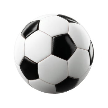Soccer ball with black and white pentagon and hexagon panels isolated on transparency background, classic design for sports and outdoor games, smooth textured surface png