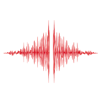 Red sound wave graphic with sharp peaks and valleys on transparency background, representing audio frequency or voice signal visualization in dynamic and energetic style png
