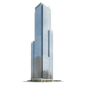 Modern glass skyscraper building with reflective windows and rectangular shape isolated on transparency background, showcasing urban architecture and cityscape design png