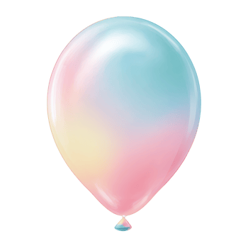 Soft pastel balloon with shiny surface in blue, pink, and yellow hues, perfect for festive decoration or playful summer party themes with joyful and lighthearted feel png