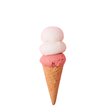 Double scoop pink strawberry ice cream cone with waffle base, refreshing frozen dessert perfect for summer branding, food photography, and sweet product promotion in minimal background. png