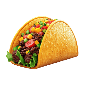 Shiny 3D Cartoon Taco with Crispy Shell and Colorful Fresh Ingredients Isolated on Transparent Background png