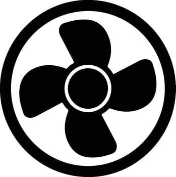 A black and white fan icon on a white background vector