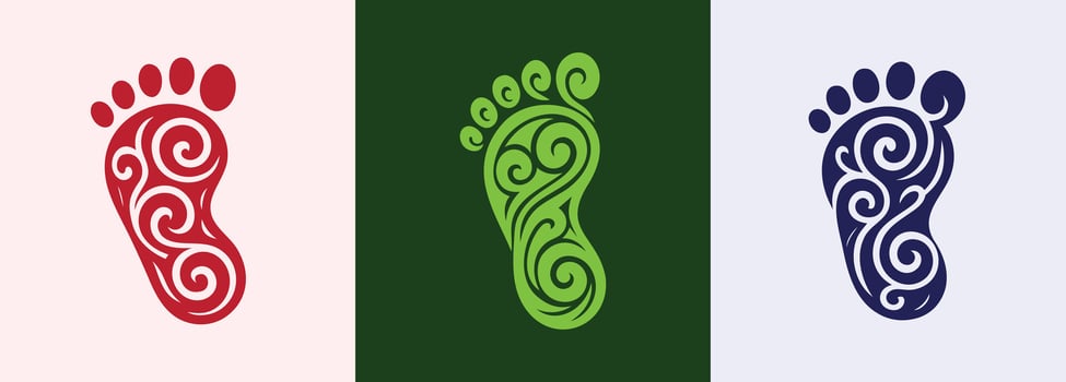 Colorful artistic footprints with swirls vector