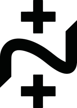 A black and white logo with a plus sign and a cross vector