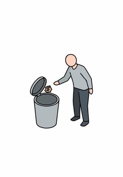 A man throwing a coin into a trash can vector