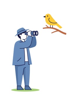 Man with binoculars looking at bird vector