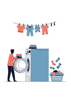 Man washing clothes in washing machine illustration vector