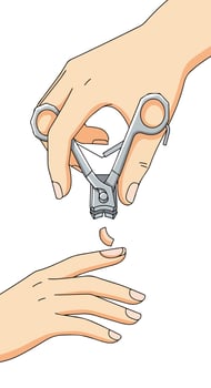 A person cutting a nail with a pair of scissors vector
