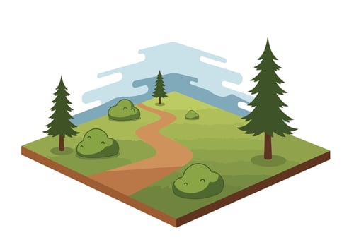 An illustration of a path through a forest vector